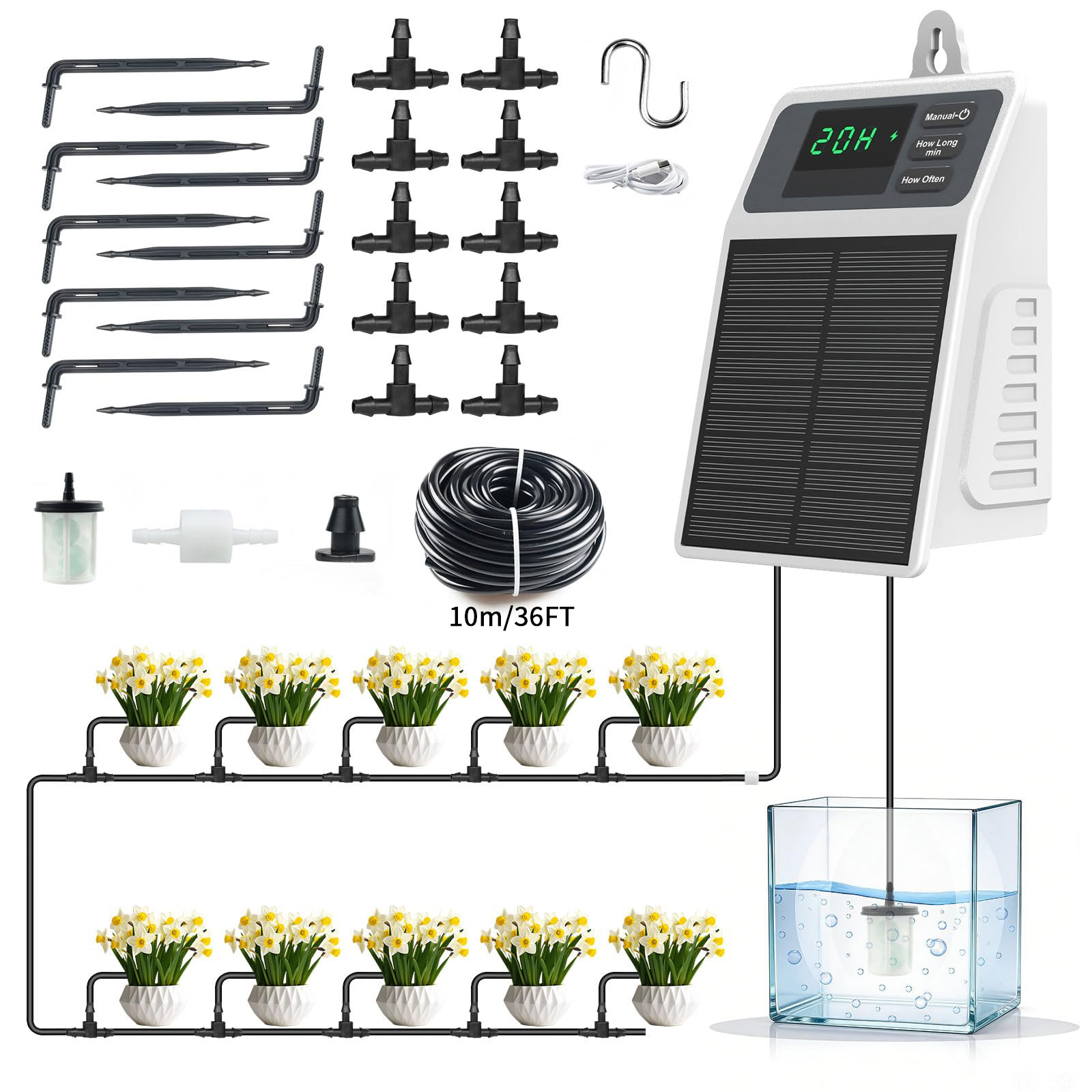 Smart Garden Sprinkler - Verbeterd zonne-energie druppelirrigatiesysteem, automatische plantenbewatering, benodigdheden