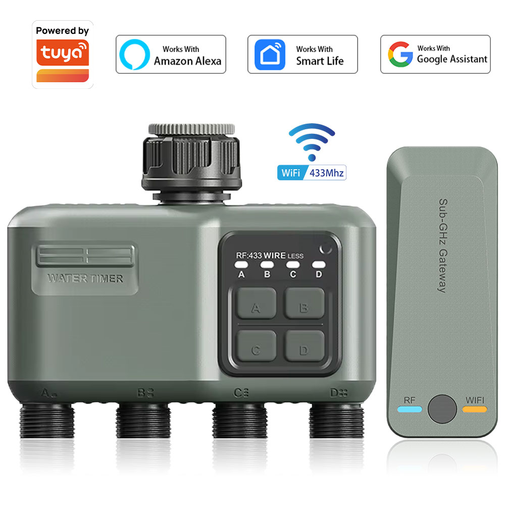Smart Garden Monitor - 4-uitlaat programmeerbare watertimer voor tuinslang, met