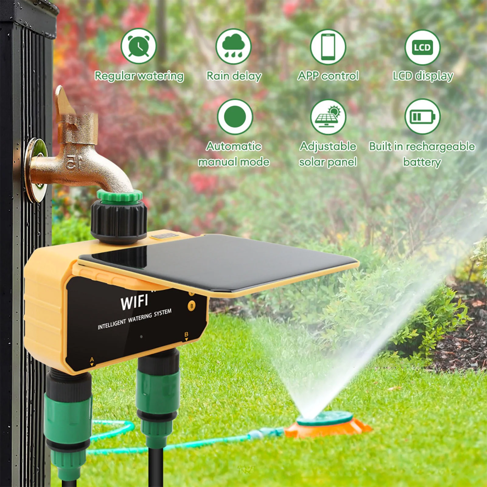 Smart Garden Sprinkler - Solar WiFi Smart Irrigatie Timer Regendetectiefunctie